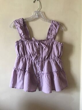 NWT Monica Purple Gingham Top. Medium